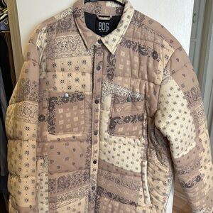 BDG Patchwork Puffer Jacket - Brown and Cream